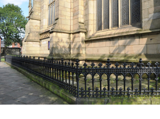 Railings encircling Church to S & W